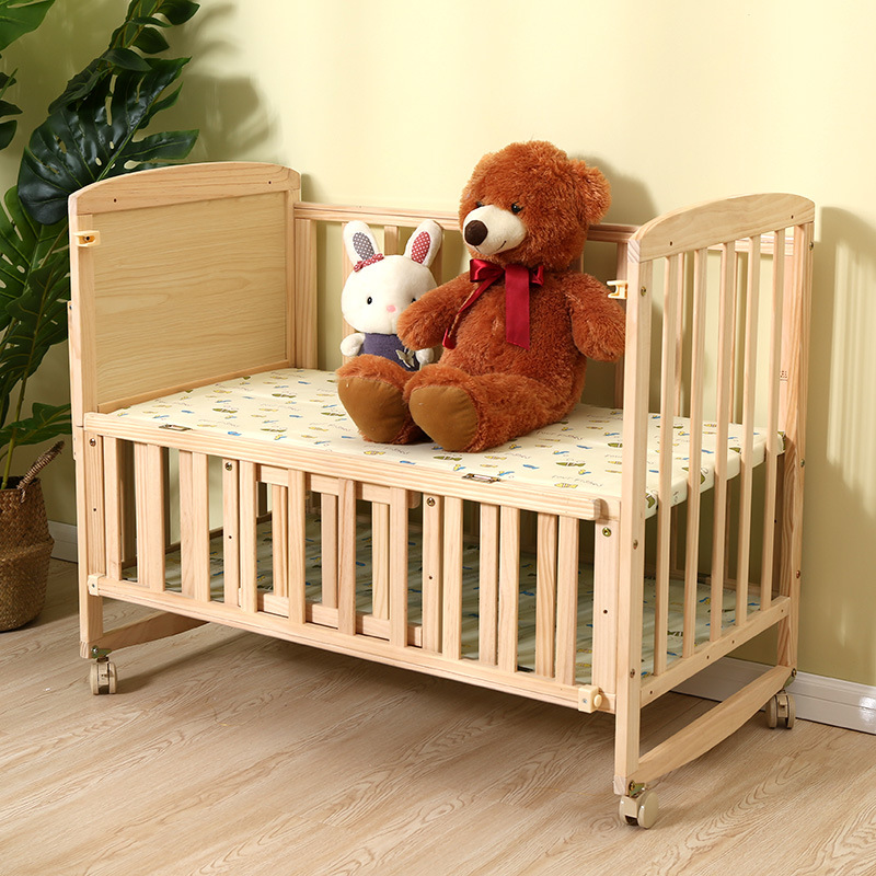 Giường cũi gỗ thông 2 tầng có bánh xe cho bé kèm màn chụp quây đệm Gd456 , Nôi giường trẻ em đa năng
