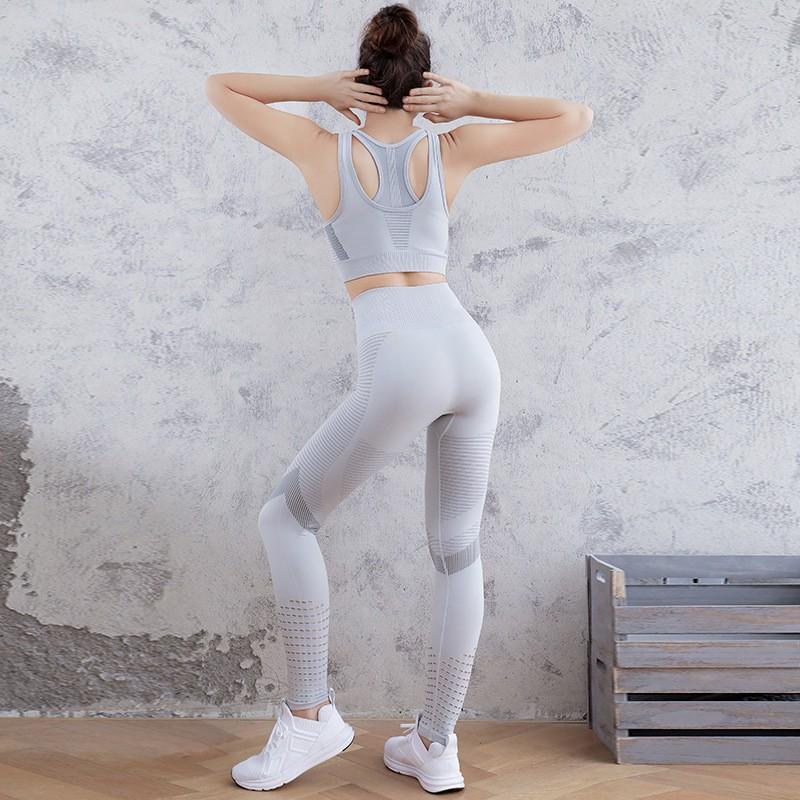 Bộ tập gym yoga nữ quần dài áo bra vải dệt kim cao cấp | quần áo tập yoga shape gymclothes SET02