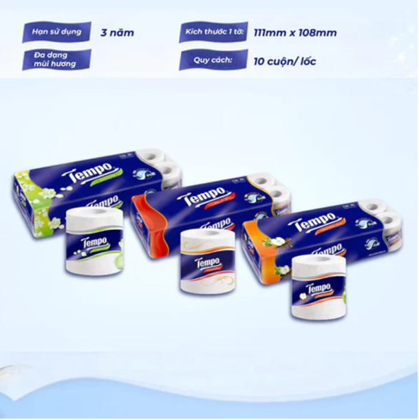 [MUA 1 LỐC TẶNG 1 CUỘN GVS 4 LỚP PRESTIGE] Giấy vệ sinh cao cấp Tempo Toipa - 3 lớp bền dai, an toàn cho da - Thương hiệu Đức (Lốc 10 Cuộn)
