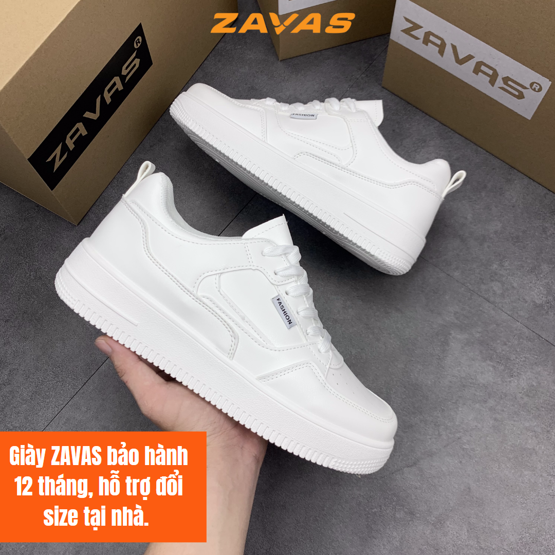 Giày thể thao nam sneaker trắng ZAVAS bằng da thời trang đế cao 4cm form giày gọn gàng dễ mặc đồ đi êm chân - S423