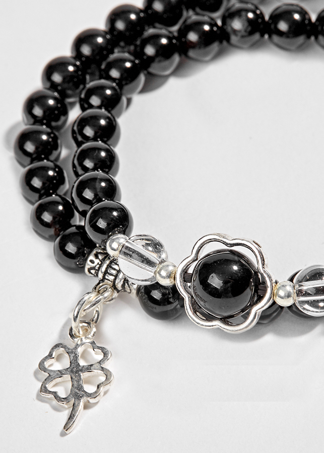 Vòng 2 Line Đá Núi Lửa Phối Charm Bạc Ngọc Quý Gemstones