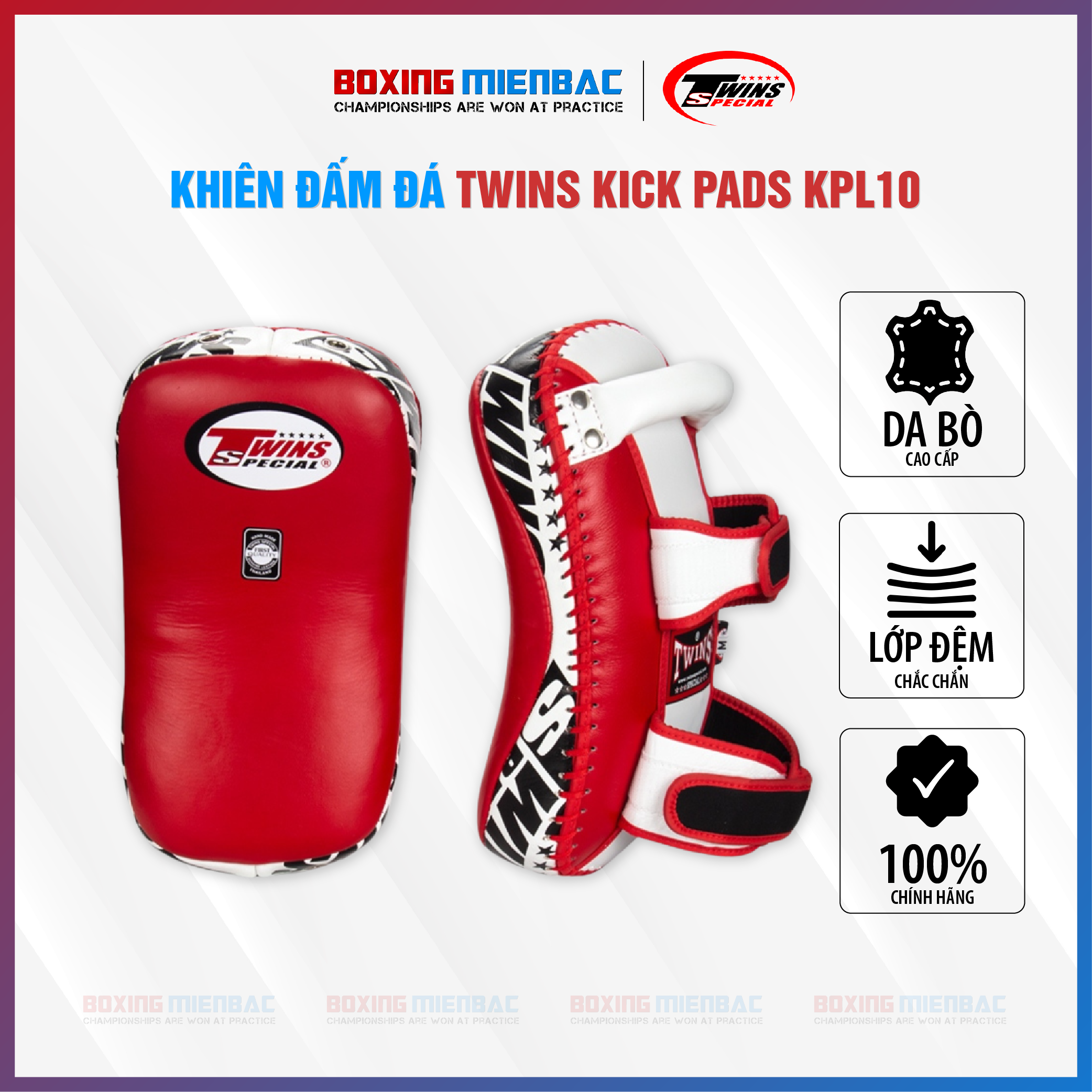 Đích Đá Twins Curved Leather Kick Pads Kpl-10/ Boxing/ KickBoxing/ MuayThai - Yellow/ Red/ White