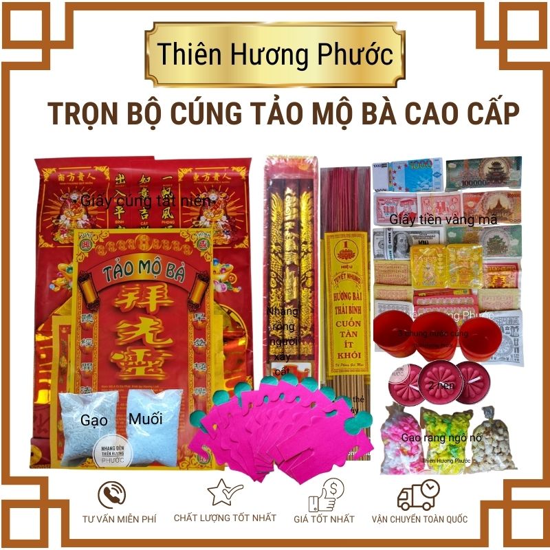 Cúng sao cao cấp gồm tiền vàng nhang đèn bánh ngô gạo muối 3 ly nước