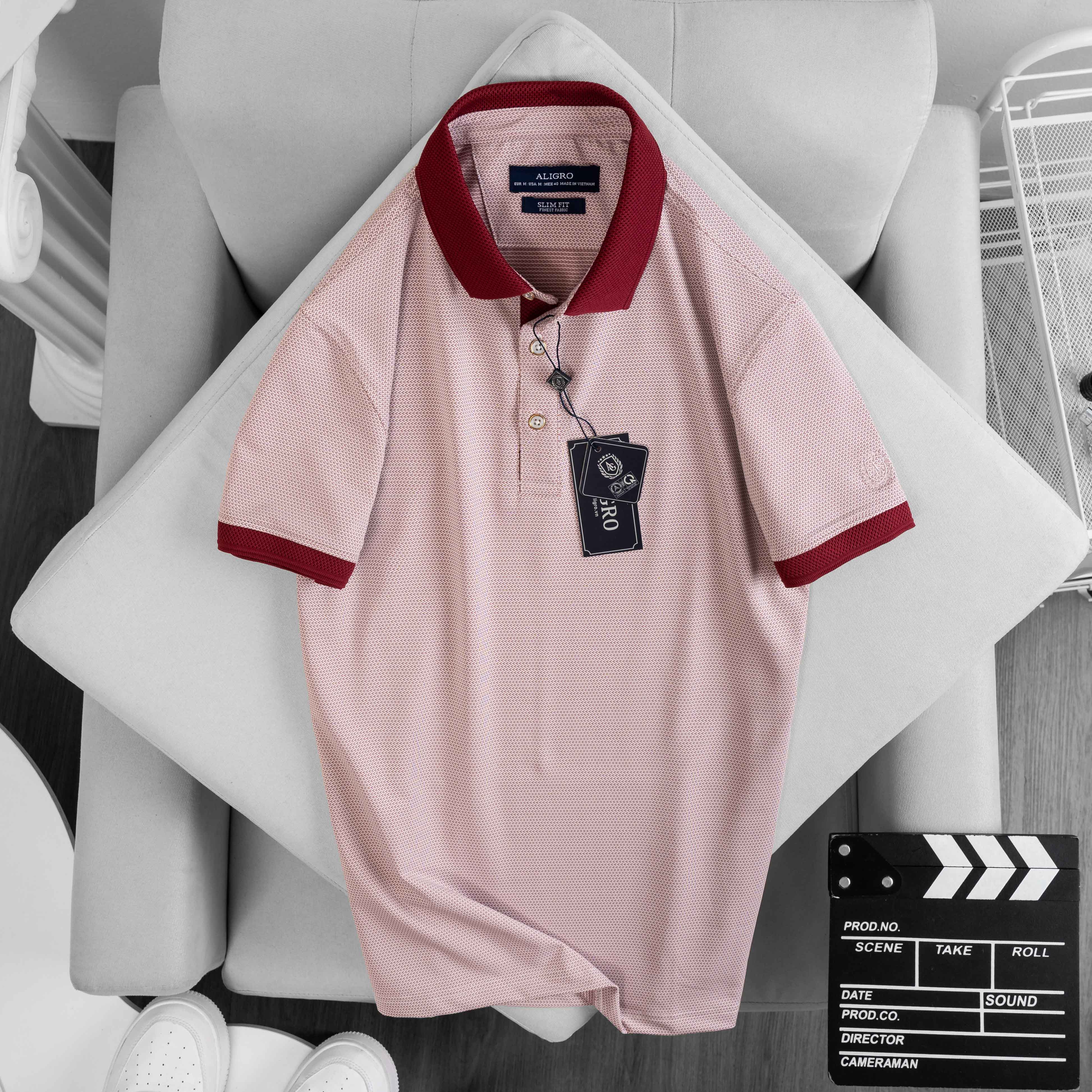 Áo polo nam dệt kiểu V đỏ đô ALGPLO77