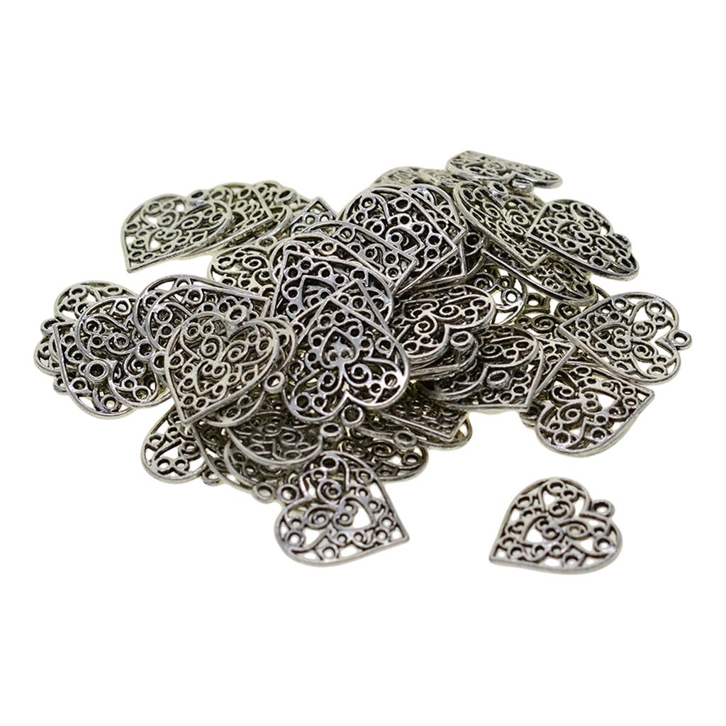 Lots Jewelry Making Silver Charms Smooth Tibetan Silver Metal Charms Pendants DIY for Necklace Bracelet Jewelry Making ,  50 PCS Love Heart