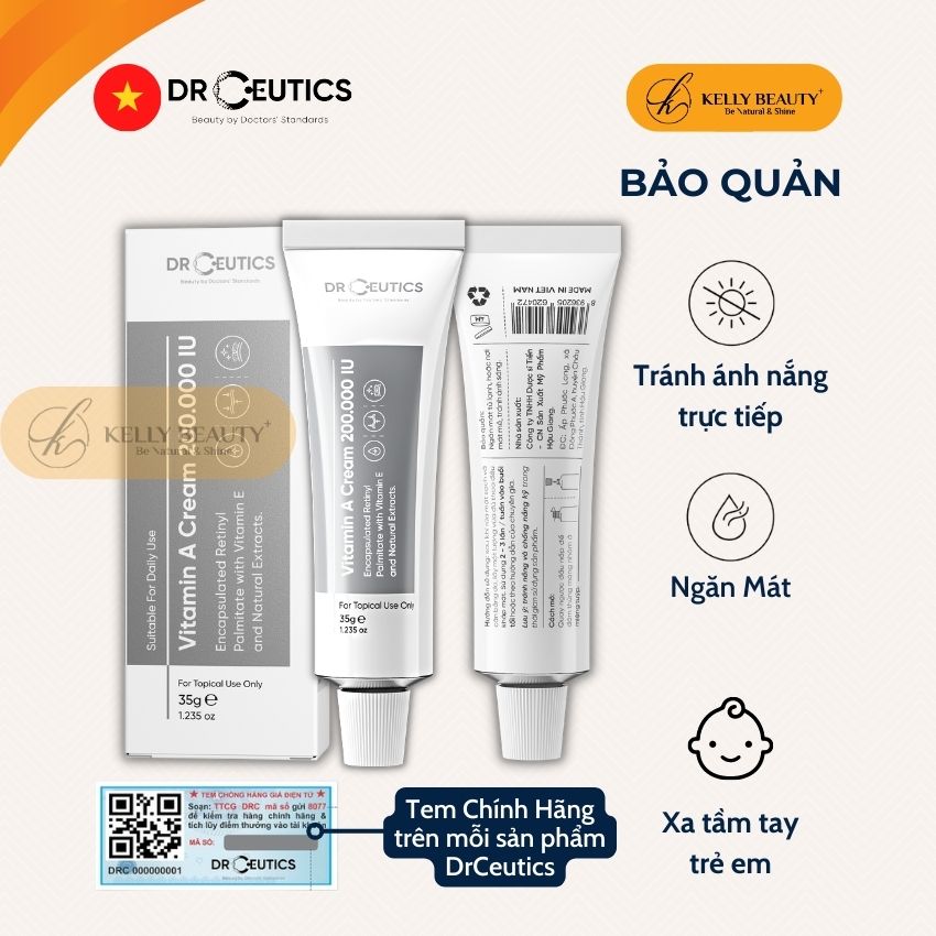 Kem Dưỡng Vitamin A Cream 200.000 IU DrCeutics - Mờ Nếp Nhăn, Căng Mịn; Sáng Da, Mờ Thâm Nám | Kelly Beauty