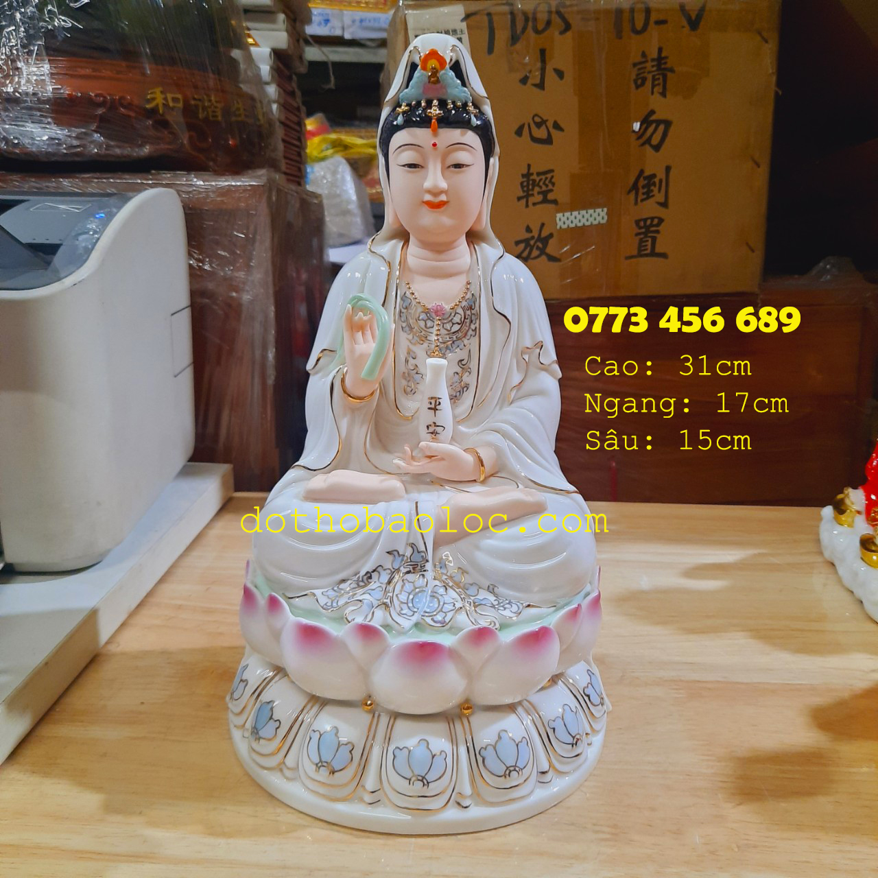 Tượng Quan Âm men sứ cao cấp nhập khẩu cao 31cm