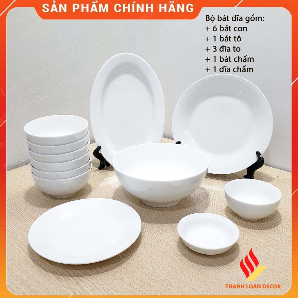 Bộ bát đĩa Bát Tràng chính hãng 12 món - Chén đĩa sứ sương trắng, họa tiết đẹp - Nhiều mẫu