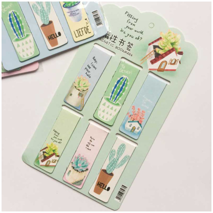 Bộ 6 Bookmark Thẻ Đánh Dấu Sách Nam Châm Hình Xương Rồng, Sen Đá Dễ Thương - Giao Mẫu Ngẫu Nhiên