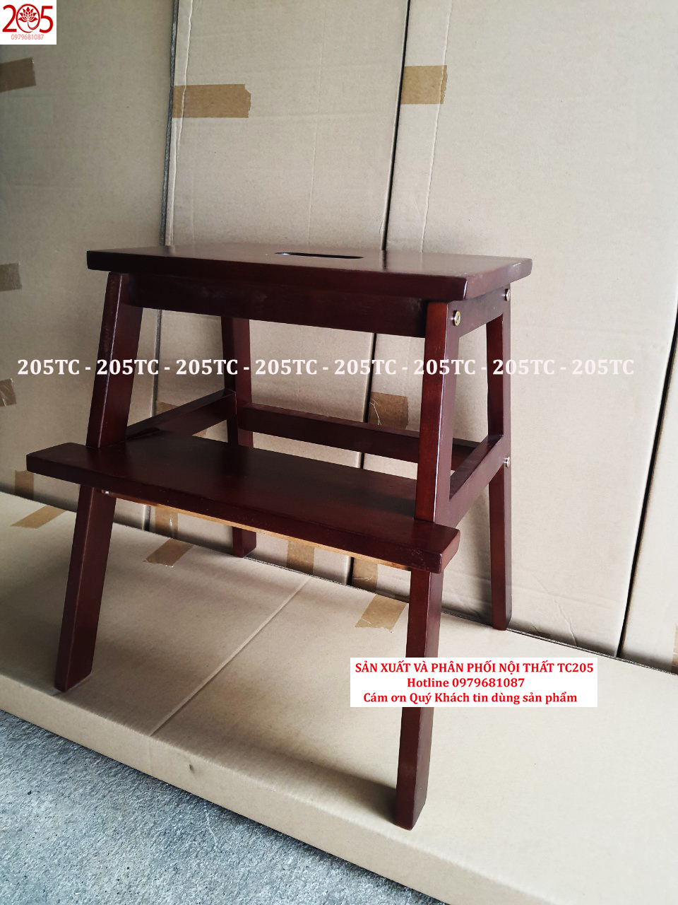 Ghế bậc thang 2 tầng bằng gỗ cao su 100% - 205 TC WOODEN STOOL