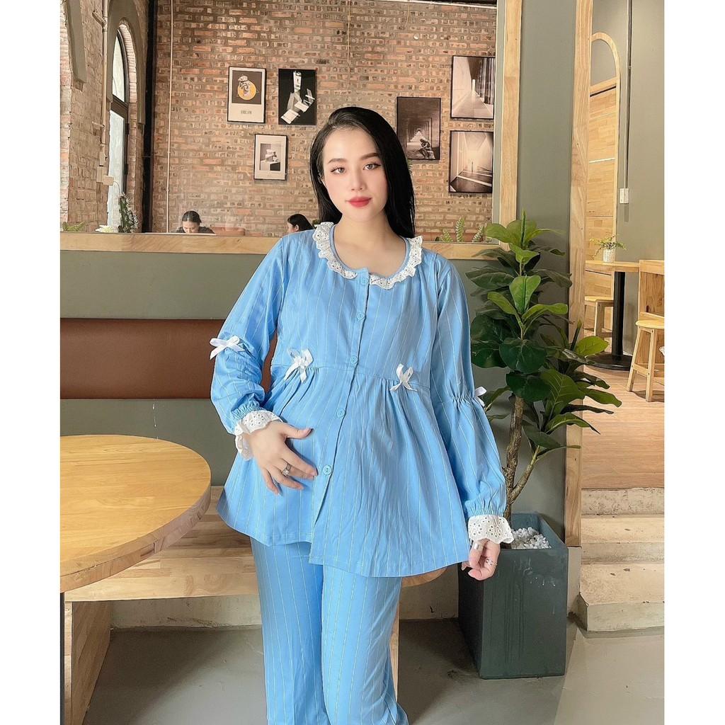 Bộ đồ bầu DÀI TAY COTTON kết hợp bầu và sau sinh_ Bộ đồ mặc nhà cổ bèo