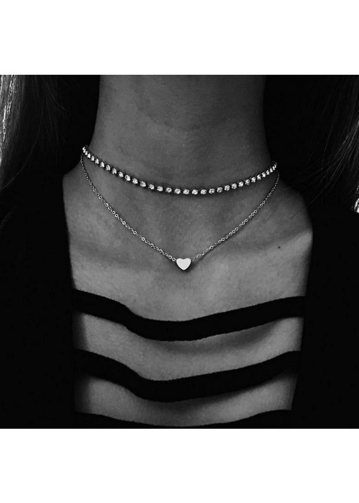 Dây chuyền vòng cổ đá 2 tầng trái tim nhỏ xinh