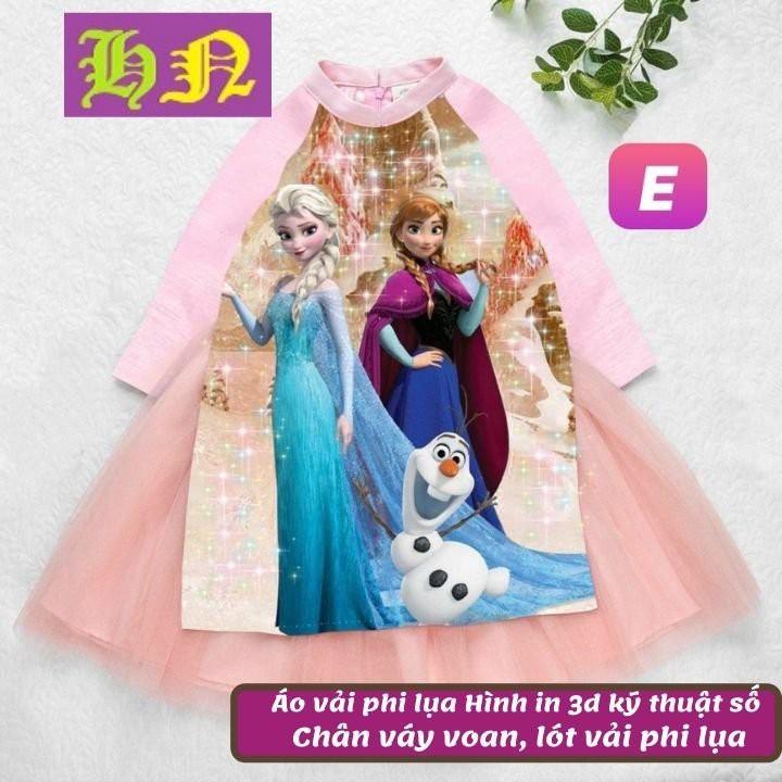 Áo dài cách tân bé gái hình công chúa - Elsa từ 12-42kg. Áo dài tết - Vải phi lụa, váy ren - Hương Nhiên