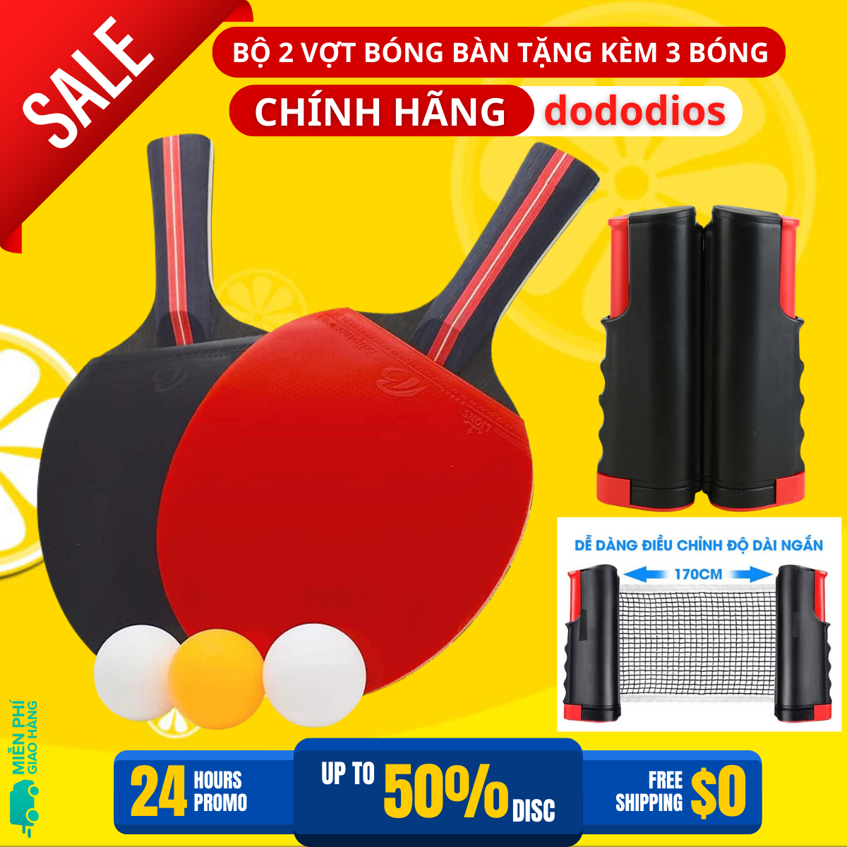 Bộ vợt bóng bàn tặng kèm 3 bóng cao cấp dododios cốt vợt 7 lớp và 9 lớp mặt mút đàn hồi, chất lượng đạt chuẩn + Trụ Kẹp Có Lưới Bóng Bàn Rút Gọn Chất Liệu ABS Cao Cấp Chiều Dài Điều Chỉnh Tới 1,7m Chọn Màu - Hãng dododios