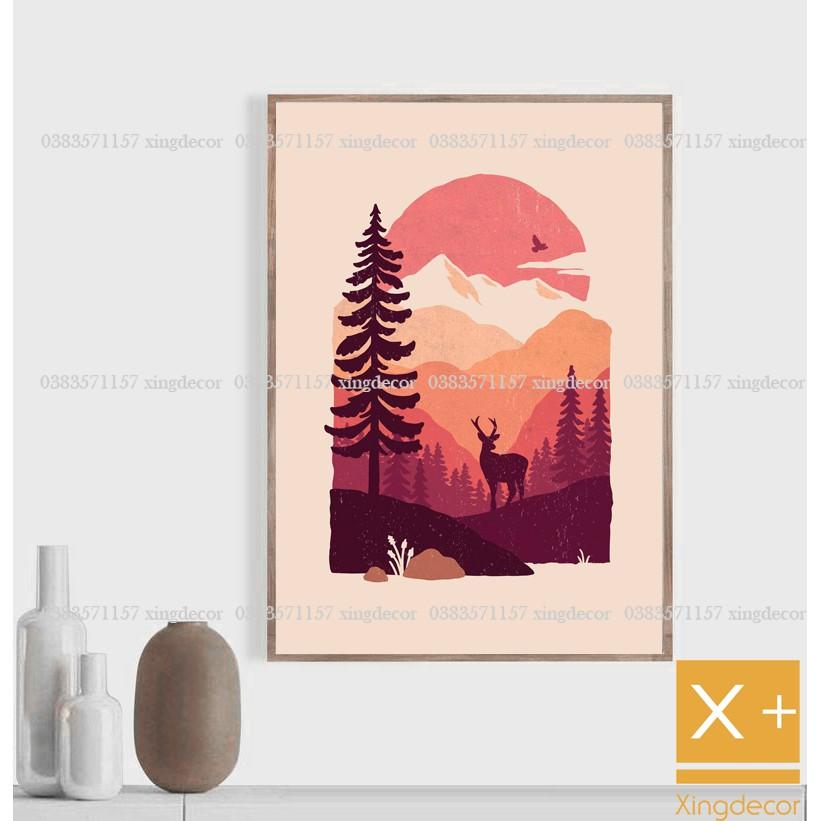 Bộ 19 tranh dán tường chủ đề thiên nhiên, tranh treo tường canvas chống ẩm có băng keo 2 mặt tặng kèm