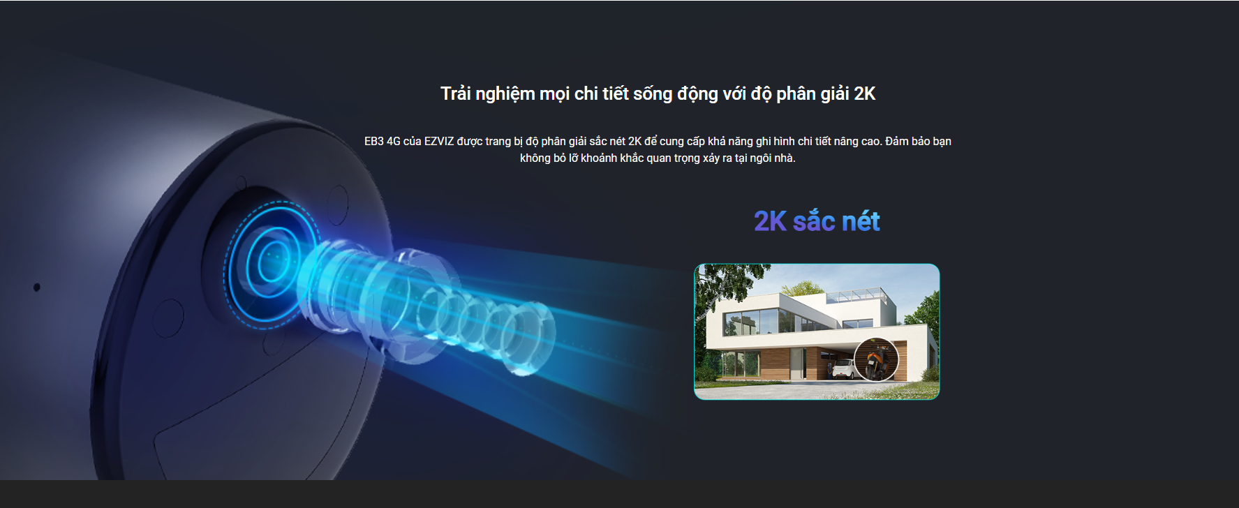 CAMERA DÙNG SIM 4G NGOÀI TRỜI EZVIZ CS-EB3/SP 3MP 2K - Pin 5200mAh, Đàm thoại 2 chiều, Phát hiện chuyển động - TẶNG PIN