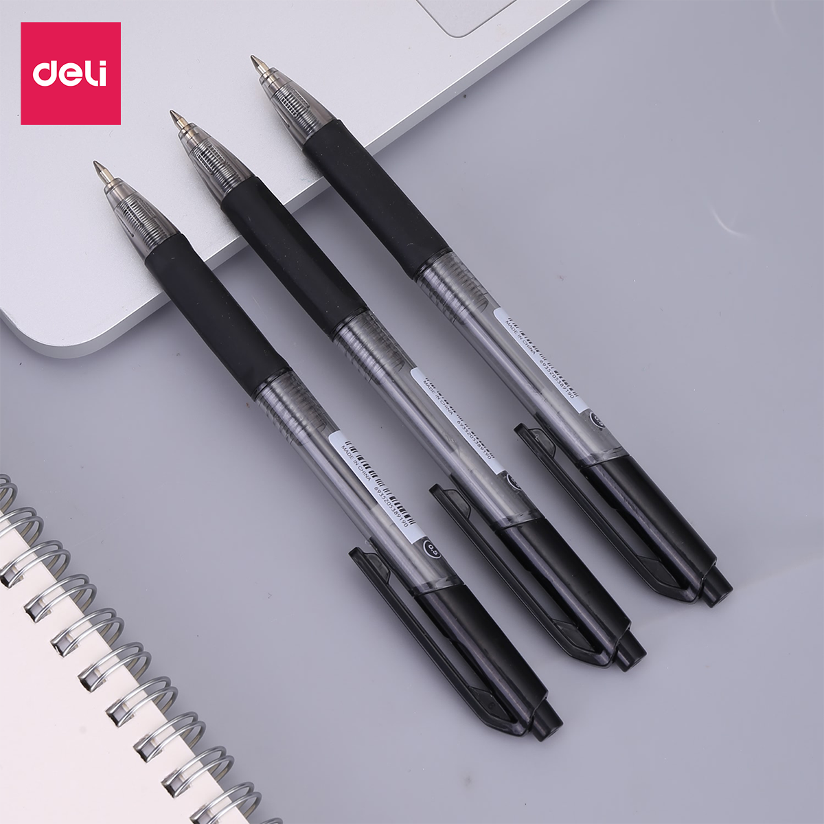Bút bi dầu Deli - 0.5mm/0.7mm đầu bấm - đệm tay TPR êm ái - mực Xanh/Đen/Đỏ - 12 chiếc/hộp