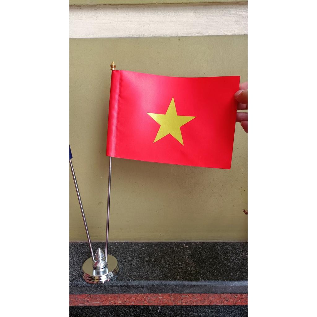 Cờ để bàn Việt Nam Pháp đế inox đôi mini