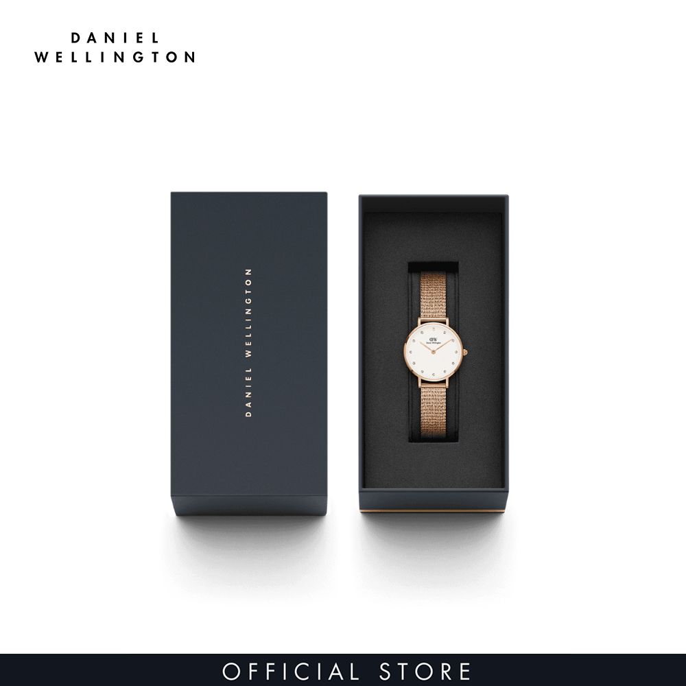 Đồng hồ Nữ Daniel Wellington Lưới - Petite 28 Pressed Melrose Lumine RG White 28mm DW00100528