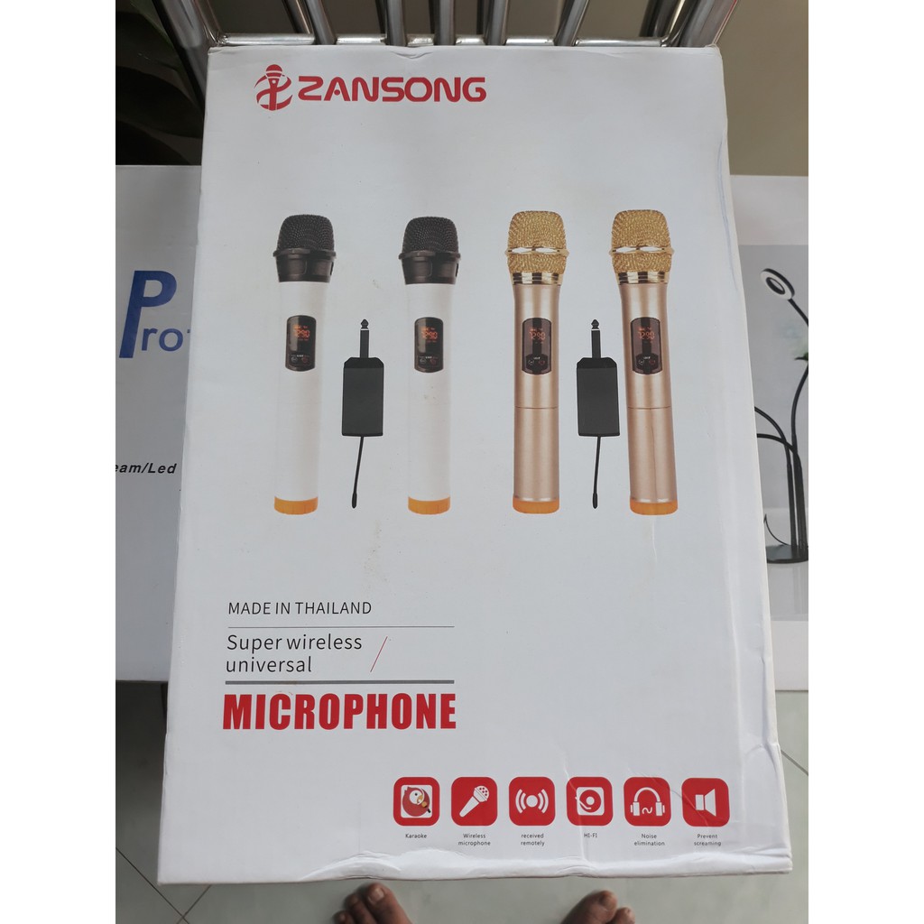 Bộ 2 micro không dây ZANSONG V5 sóng UHF Wireless dành cho Amly , loa kéo loa karaoke, Mic thay đổi tầng số dễ dàng - Hỗ trợ các thiết bị có jack cắm 3.5mm và 6.5mm - Hàng Nhập khẩu