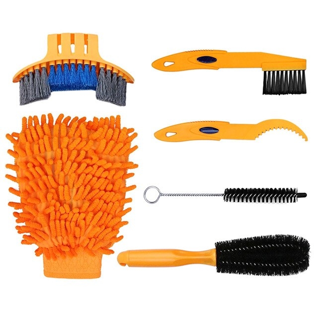 Dụng Cụ Vệ Sinh Lau Chùi Bảo Dưỡng Xe Đạp Gồm Chổi Lau Sên Xích, Chổi Cọ Lốp, Găng Tay Vải Giúp Lau Chùi Vệ Sinh Nhanh Chóng