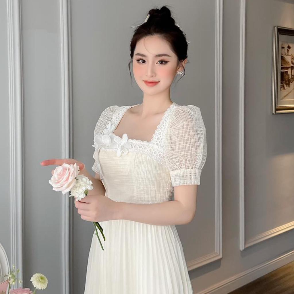 Đầm Thiết Kế MAY CH36 Chất Liệu Ren Phối Trượt Nhật Đính Hoa 3D - Đầm Dự Tiệc Sang Trọng Chuẩn MAY