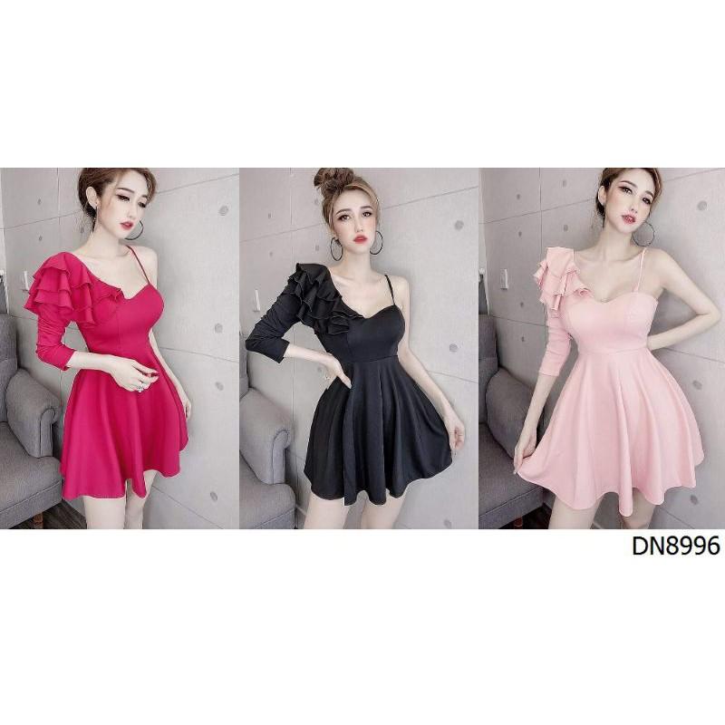 Đầm.xòe.lệch.vai.phối.bèo.sang.chảnh