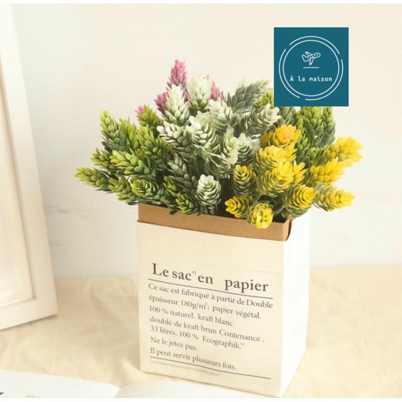 Cụm cỏ dứa nhân tạo 26cm bằng PU y thật, hoa cô dâu,hoa decor trang trí