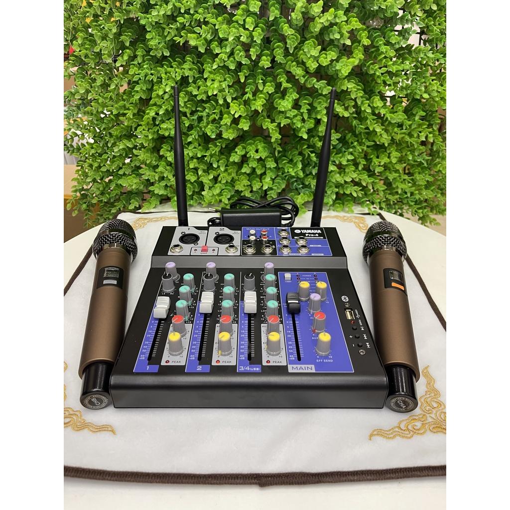 Bàn Trộn Mixer Yamaha Pro-4. Kèm 2 Tay Mic Không Dây, Có Thể Livestream, Kết Nối Loa Kéo, Loa Vi Tính. Bảo Hành 12 Tháng