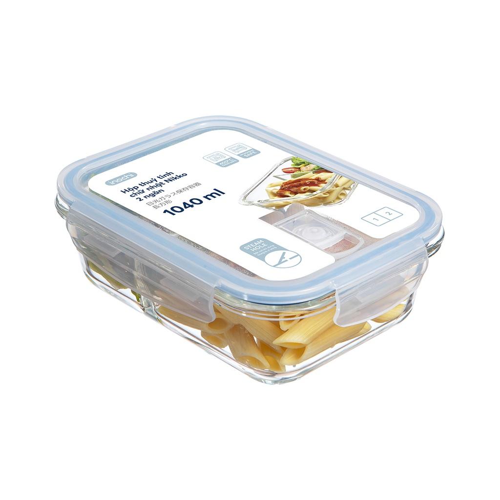 Hộp cơm thủy tinh 2,3 ngăn, hộp thủy tinh đựng thức ăn NIKKO INOCHI chính hãng – CN 1040ml 2 ngăn