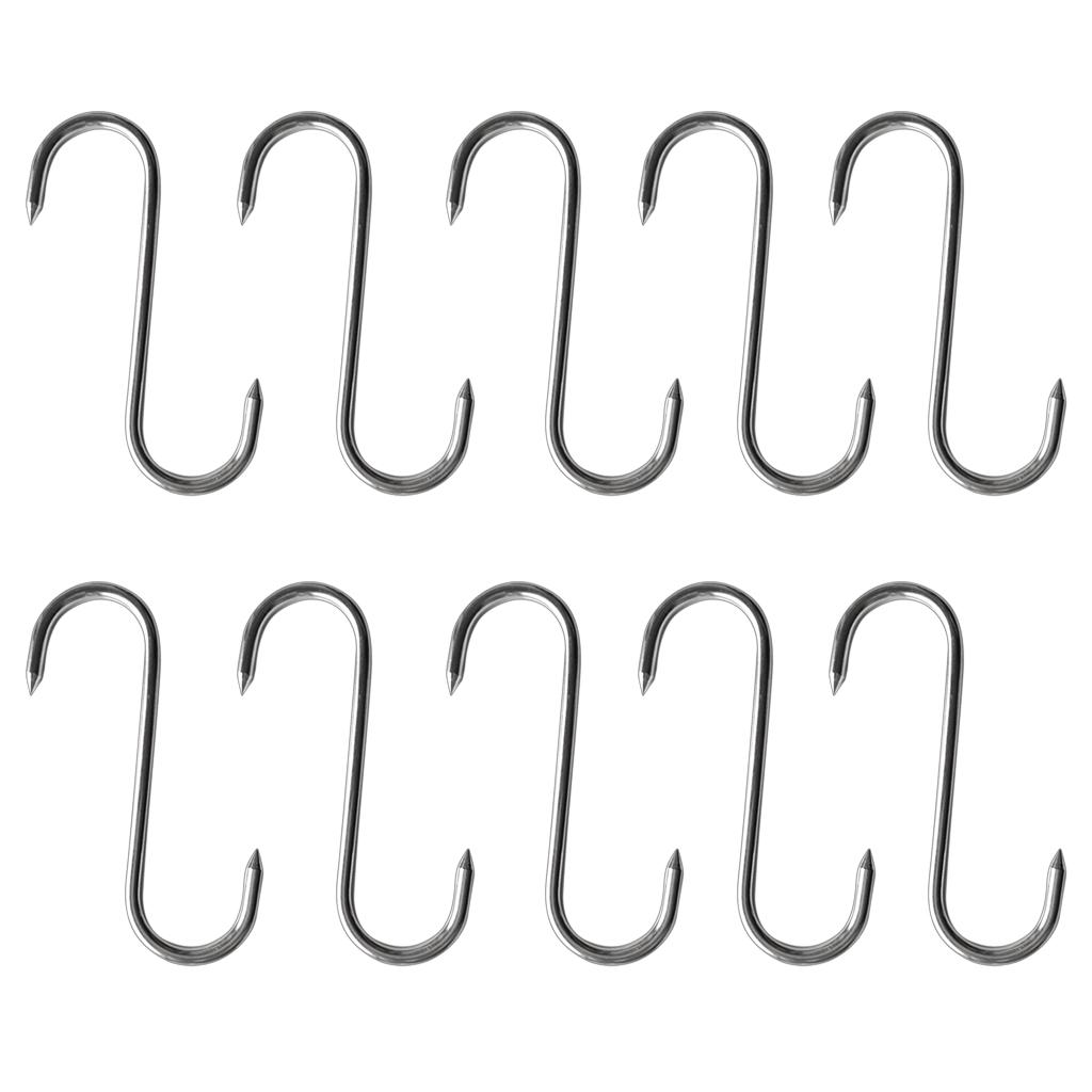 10 Pcs S Shaped Stainless Steel Hooks Pan Pot Meat Hanger Organizer