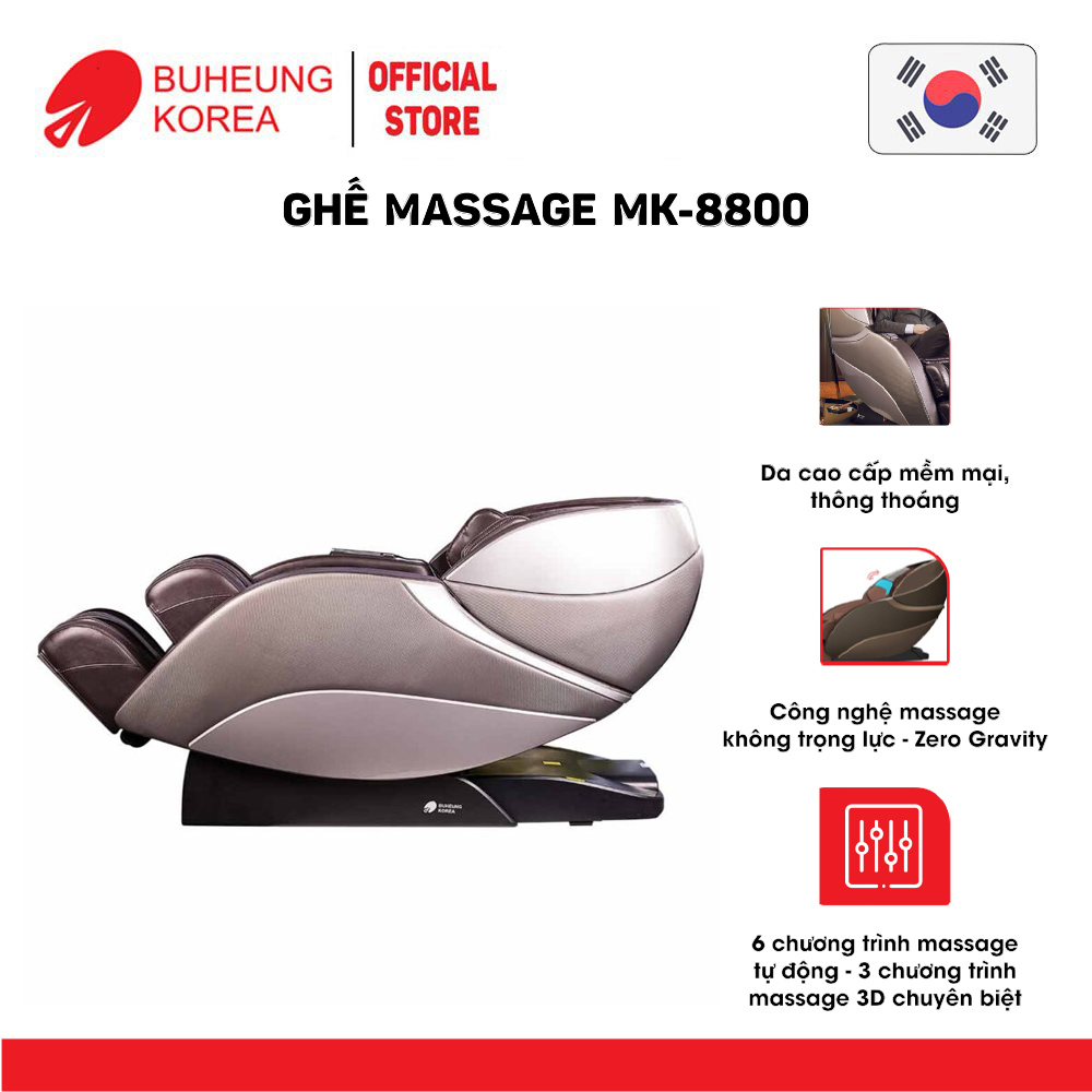 Ghế Massage thương gia Buheung MK-8800, da cao cấp, 6 chương trình massage tự động, 3 chương massage 3D, bảo hành chính hãng