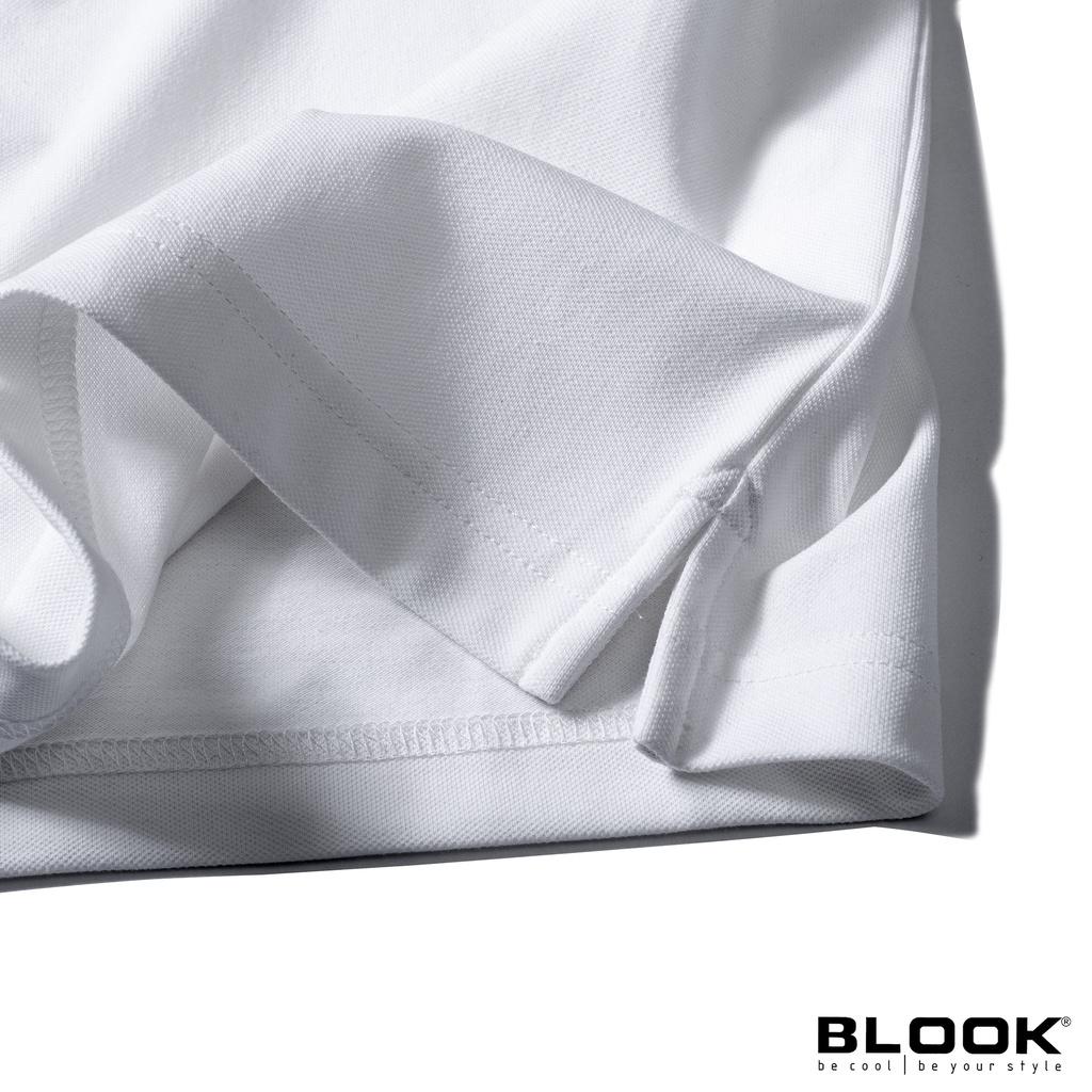 Áo Polo nam BLOOK cổ bẻ vải thun cotton màu trắng phối sọc xanh, xuất xịn 33389