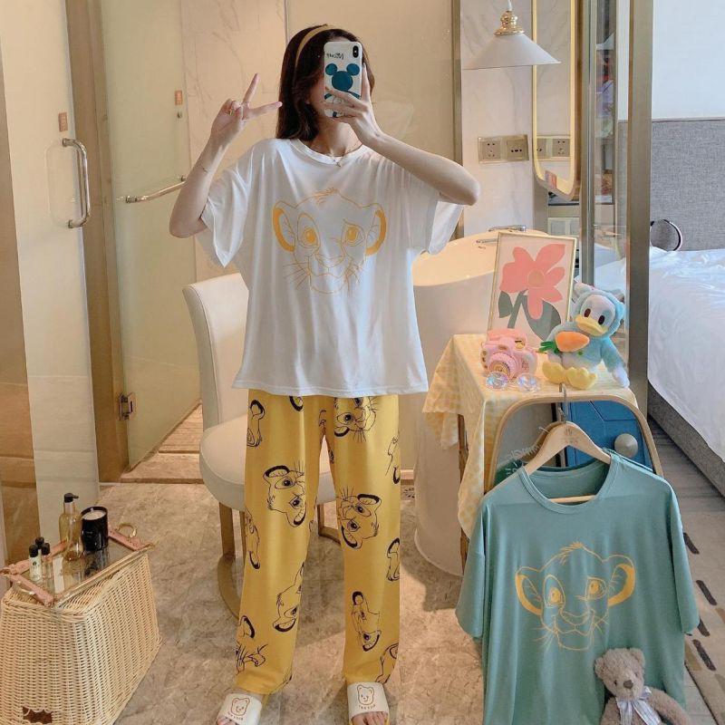 Bộ Đồ Ngủ Ngắn Tay Dáng Rộng In Họa Tiết Hoạt Hình Xinh Xắn Cho Nữ
