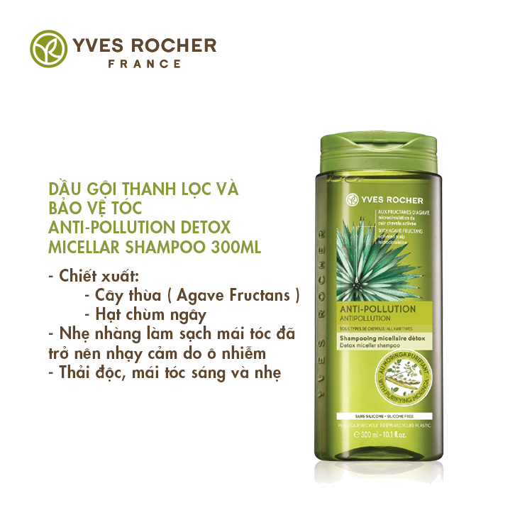 Dầu Gội Thanh Lọc Và Bảo Vệ Tóc Yves Rocher Anti-Pollution Detox Micellar Shampoo 300ml