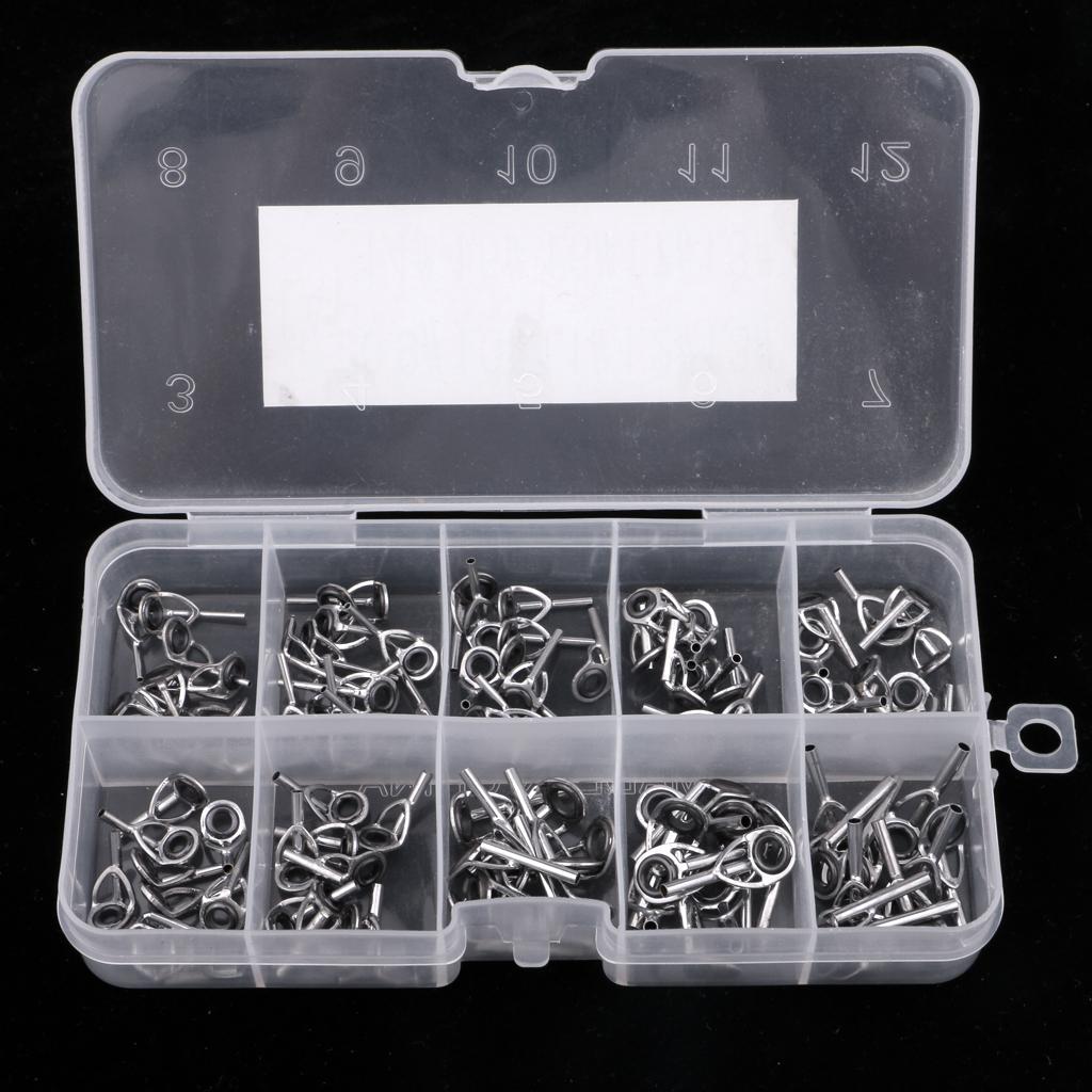 100pcs Rod Repair Kit Fishing Rod Guides Tips Line Rings for Rod Building