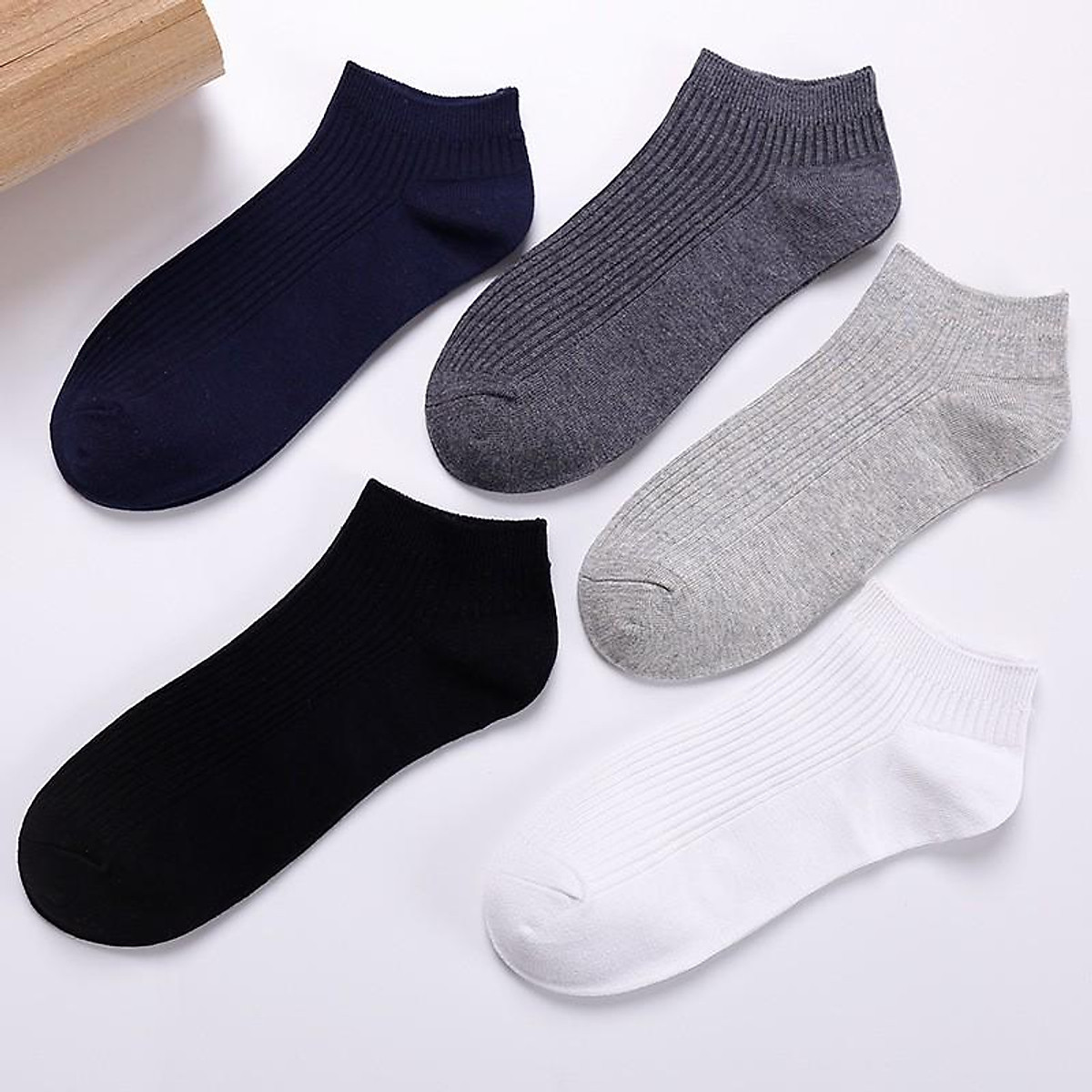 Set 5 đôi Tất gân trơn cổ thấp nam Cotton nam màu Trơn