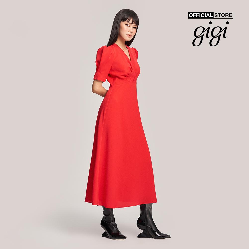 GIGI - Đầm midi cổ V tay ngắn phồng nữ tính G2102D223138