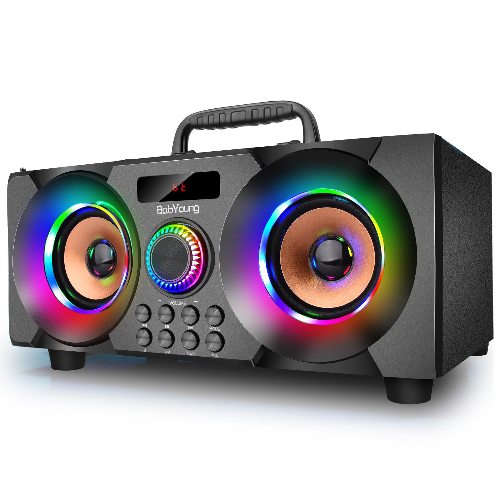 Loa Bluetooth TOPROAD 60W Loa siêu trầm không dây di động Boombox Loa siêu trầm âm thanh nổi Loa tiệc karaoke có đèn hỗ trợ đài FM Màu sắc loa: đen