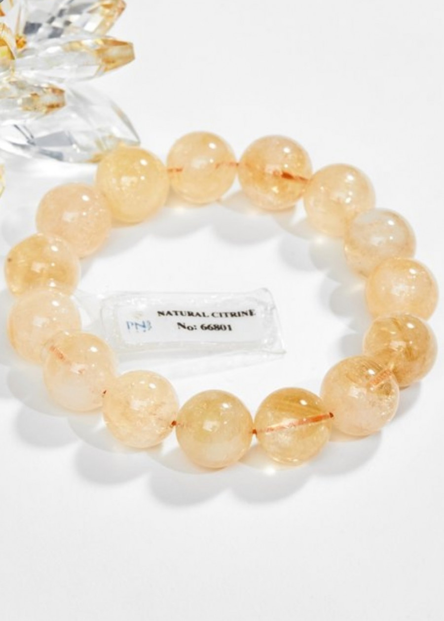 Lắc Tay Thạch Anh Vàng Citrine 15MM Kèm Giấy Kiểm Định