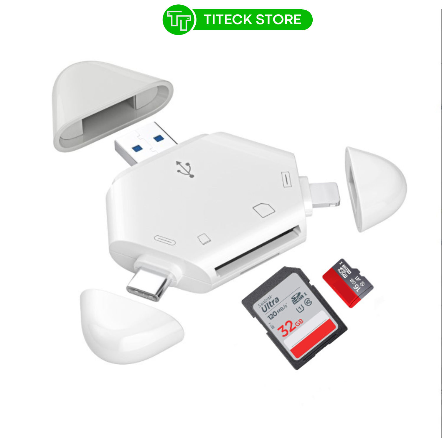 Đầu đọc thẻ nhớ SD, TF ( Micro SD ) đa năng 3in1 dùng cho iPhone, iPad, điện thoại Android, máy tính, PC, laptop