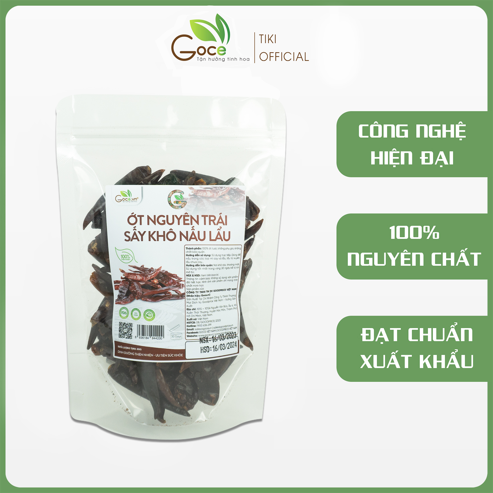 Ớt nguyên trái sấy khô nấu lẩu Goce - 60g