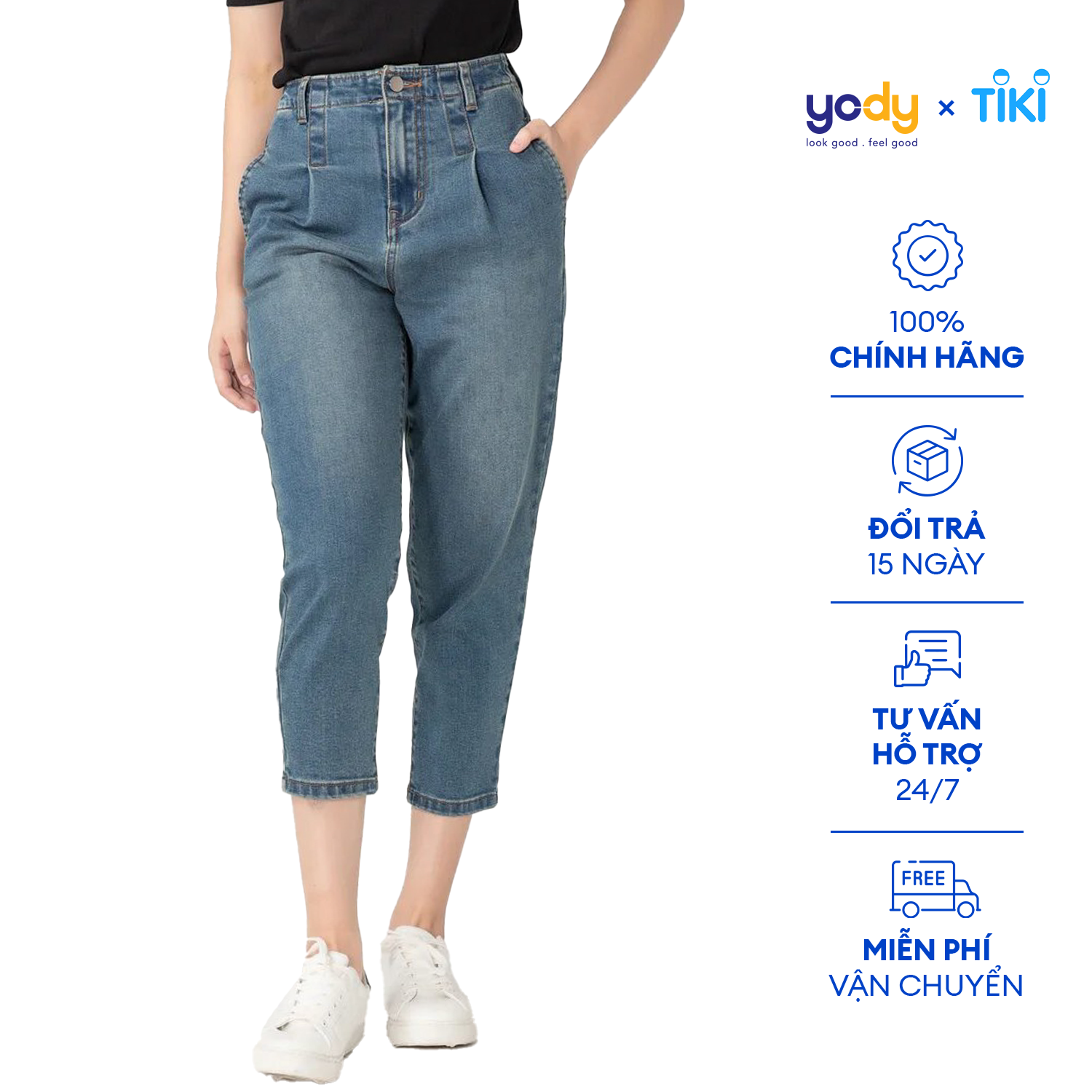 Quần jean nữ ống Baggy YODY phối cạp cao phong cách tôn dáng - QJN3076