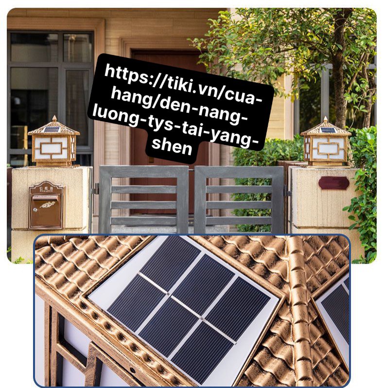 Đèn trụ cổng năng lượng mặt trời đèn trang trí sân vườn 300mm x 300mm, 3 chế độ sáng, IP65,có điều khiển