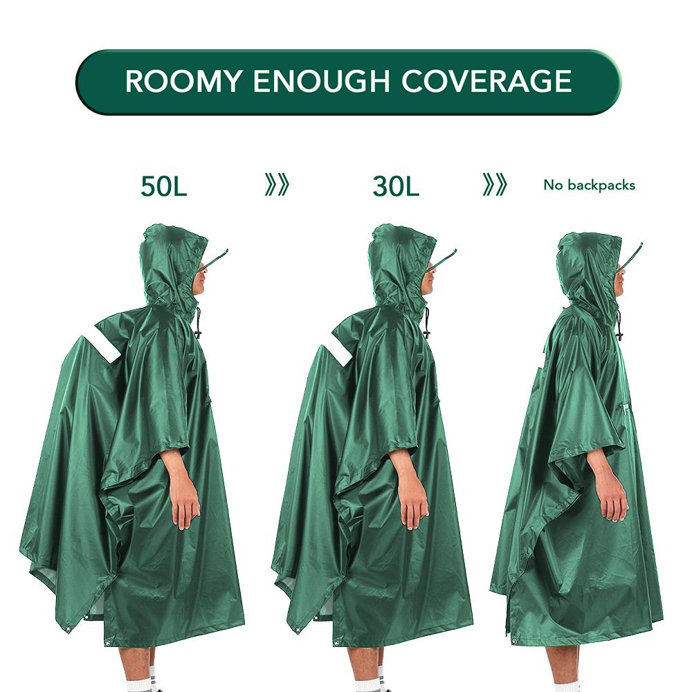 Áo mưa trùm đầu được làm từ vải polyester với lớp phủ PU, có dải phản quan - đi xe đạp, xe máy, du lịch