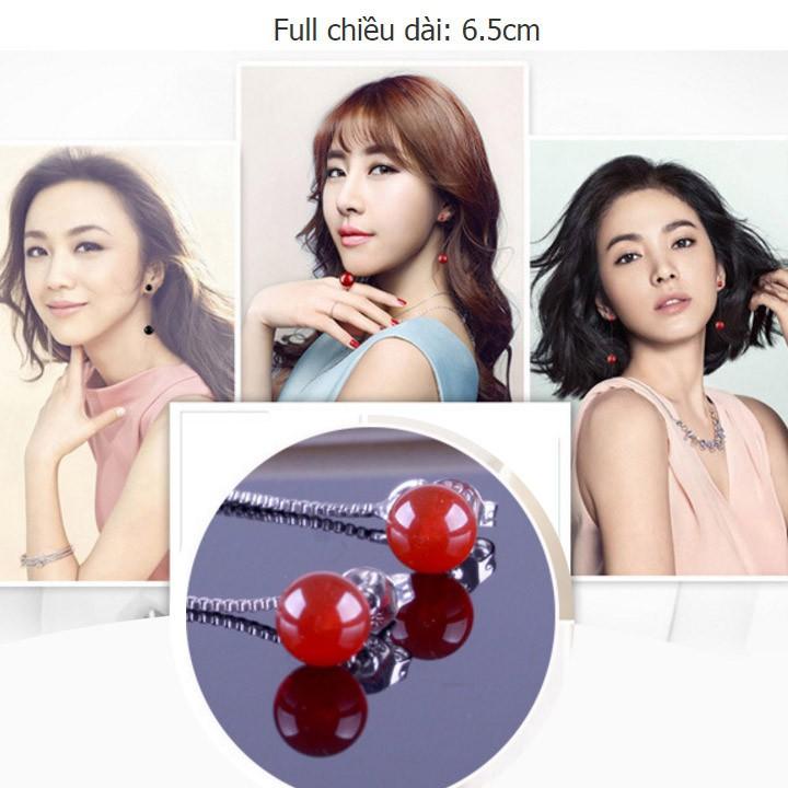 Bông tai dài đá nhân tạo mã não đỏ BHBT86