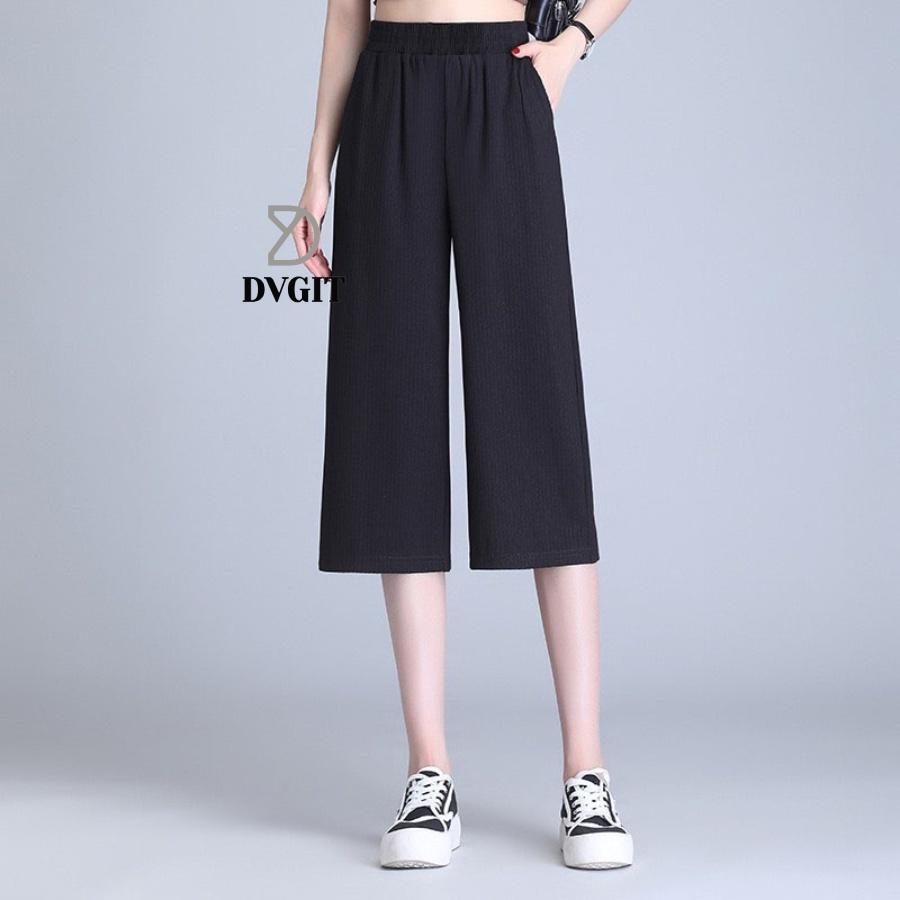 Quần Nữ Ống Rộng DVGIT Kiểu Lỡ Dáng Lửng Chất Liệu Tăm Lạnh Mát Mịn Phù Hợp Đi Chơi Dạo Phồ Thời Trang Hàn Quốc