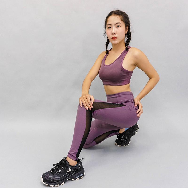 Set Tập Gym, Yoga Quần Dài Phối Lưới + Áo Bra Có Mút CH00005