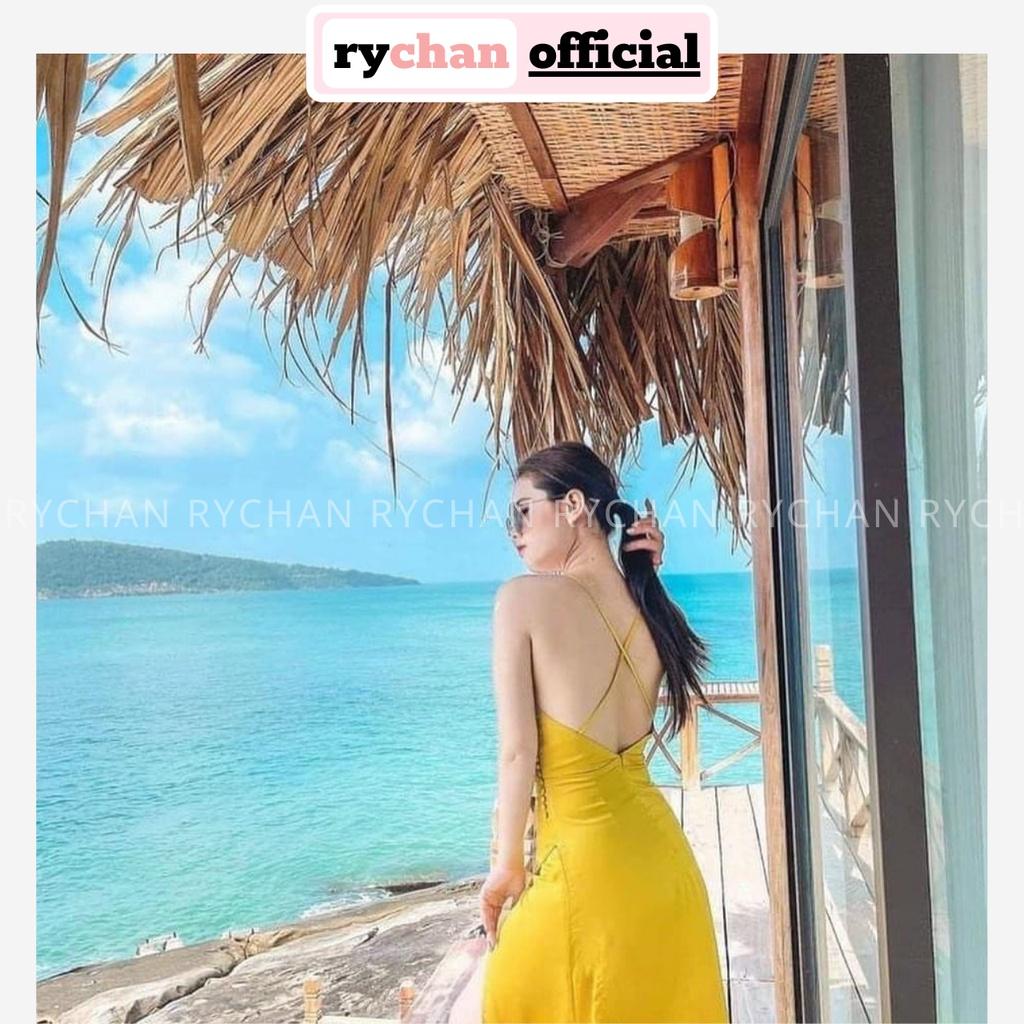 FREESHIP Đầm Maxi Vàng Đắp Chéo Xẻ Tà Đan Lưng Siêu Sexy KIMGIA DS