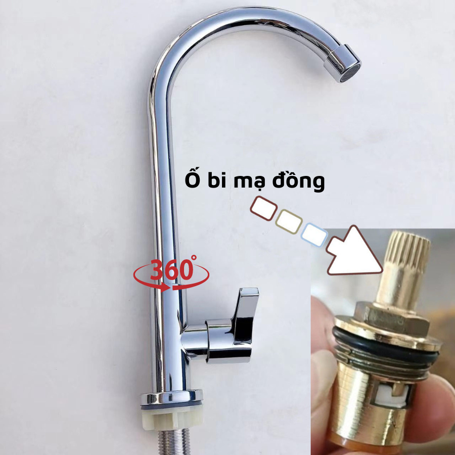 Vòi Chén Lạnh inox SUS 304 Cao Cấp_ vòi rửa chén inox cao cấp ống cong